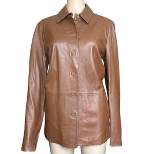 Real Clothes Brown Caramel Genuine Leather Shirt Jacket Pockets Size 10